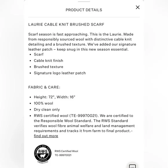 All Saints Cable Knit Ivory Rectangle Scarf Laurie 100% Wool Preppy Quiet Luxury - Picture 8 of 8